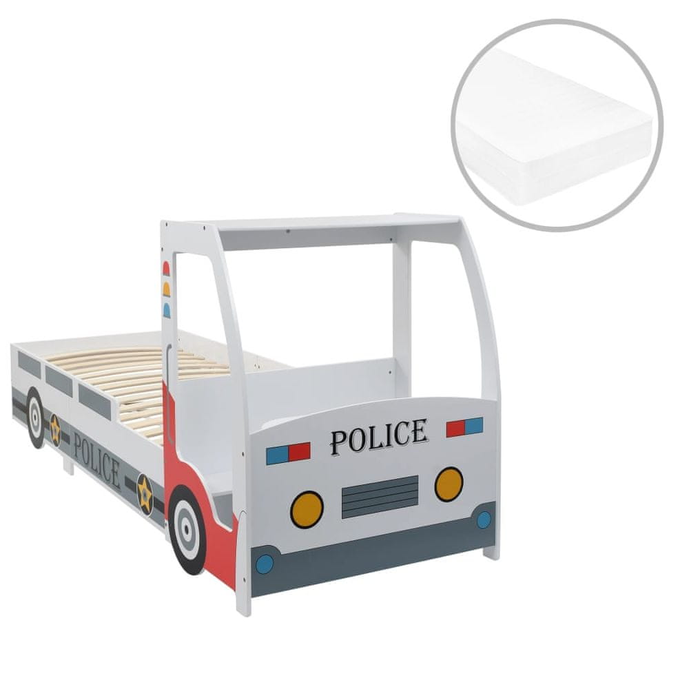 Vidaxl Detská posteľ policajné auto, matrac, 90x200 cm, H2 H3